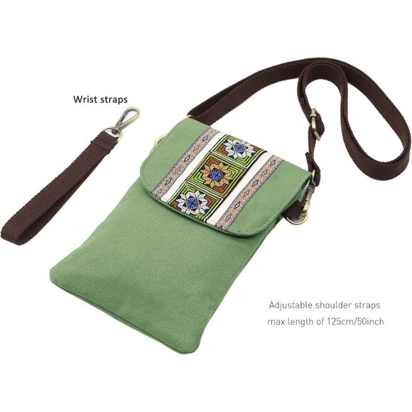 Women's Dark Green Vintage Embroidered Cute Mini Cross Body Bag Small Handbags - Picture 5 of 6